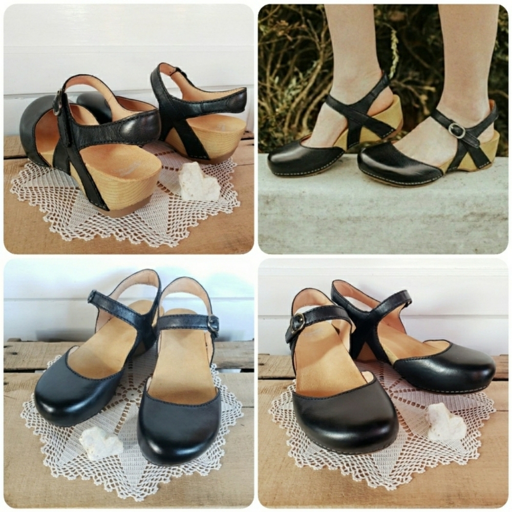 Black Dansko Tiffani Strappy Clog Sandal MaryJane Burnished Straps Buckles 37 39 - Picture 3 of 10